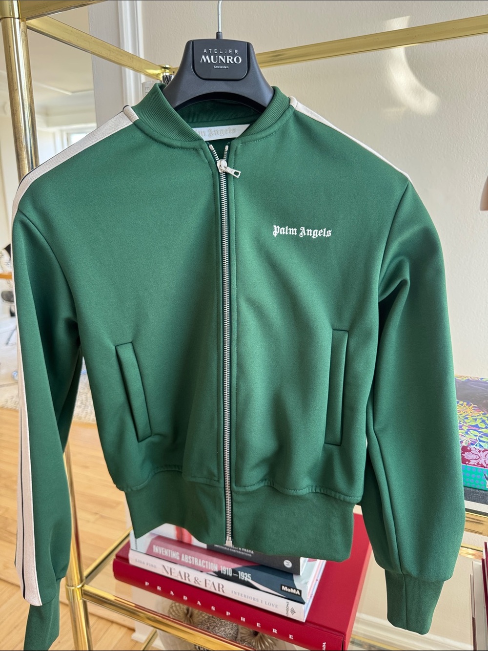 Palm Angels Forest Green Track Jacket with White Stripes XS - S